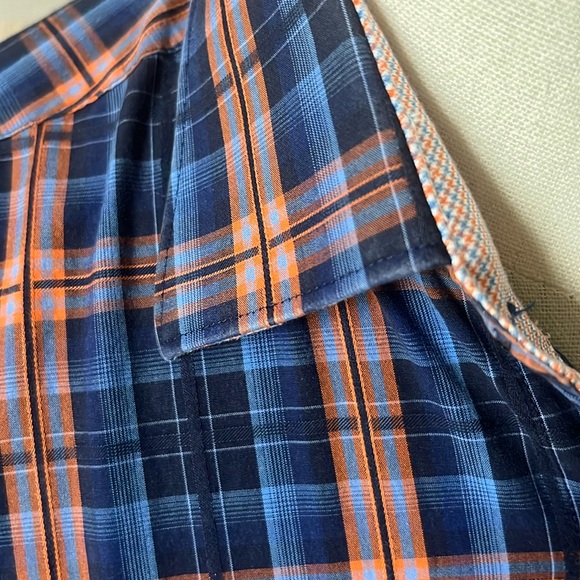 Bugatchi blue/orange plaid button-down shirt with contrasting cuffs - Picture 3 of 10